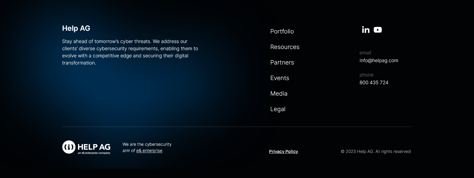 Screen shot of the footer of help AG website